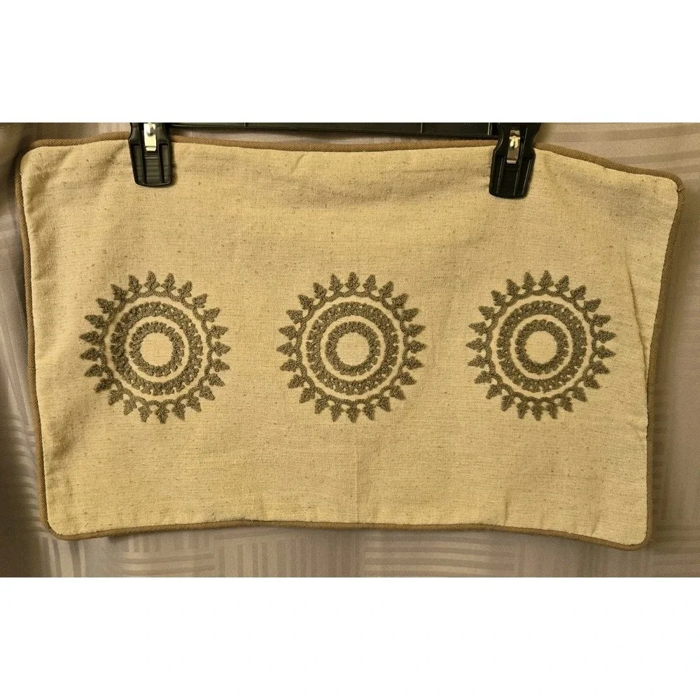 Hobby Lobby Beige Embroided Mandala Throw Pillow Cover Case Zip Closure 19x12